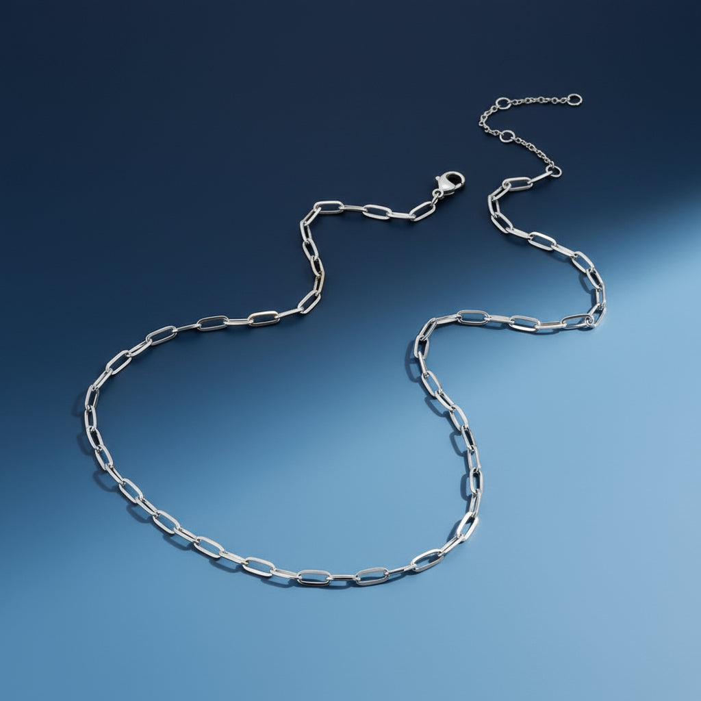 Silver Paperclip Chain Necklace – Stainless Steel Minimalist Jewelry
