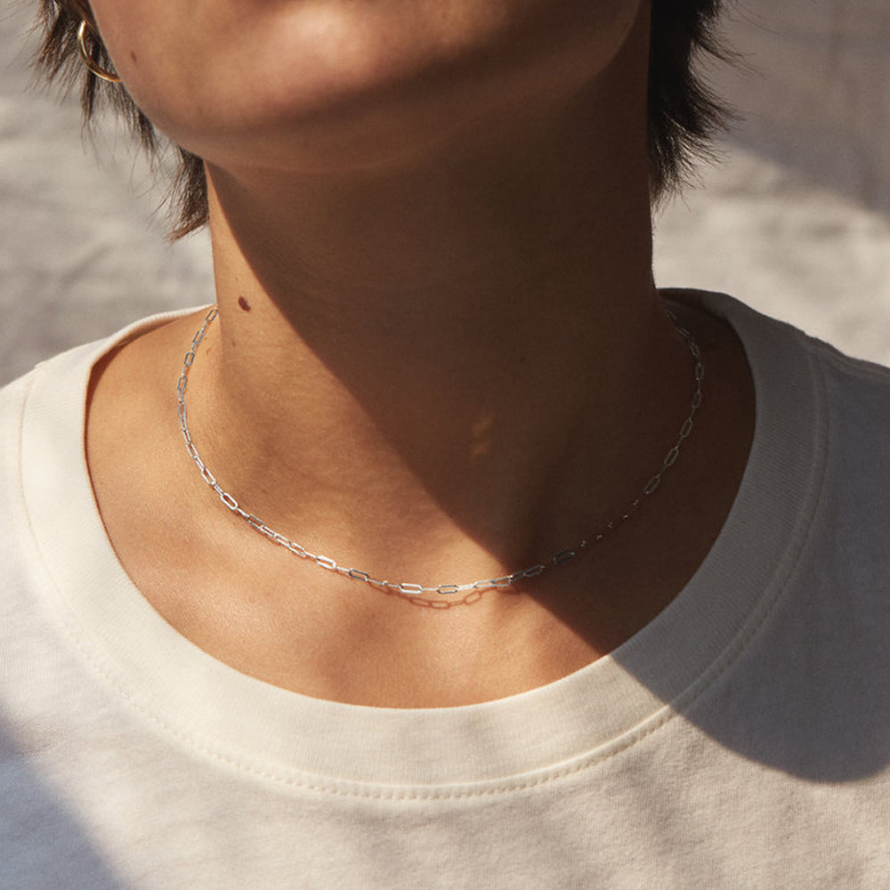 Silver Paperclip Chain Necklace – Stainless Steel Minimalist Jewelry