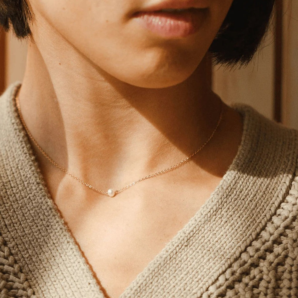 Gold Stainless Steel Pearl Pendant Necklace – Minimalist Waterproof Jewelry