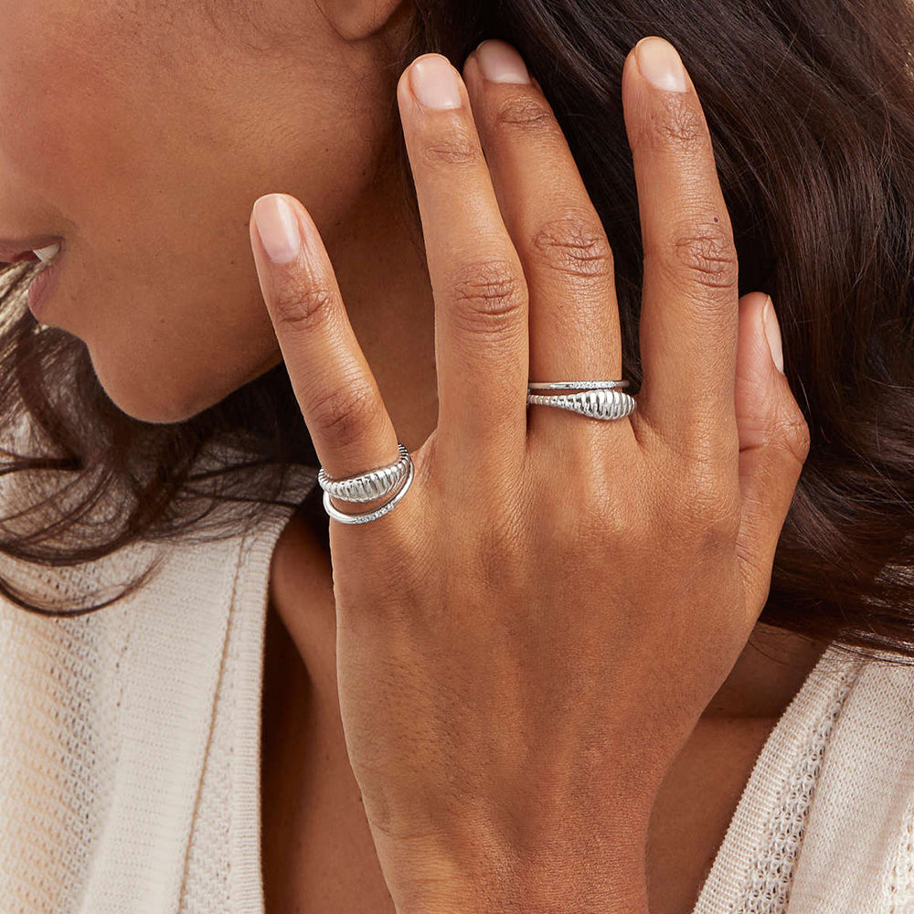 Silver Textured Ring Set – Stainless Steel Stackable Jewelry