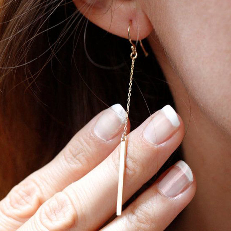 Gold Drop Bar Earrings – Stainless Steel Waterproof Jewelry