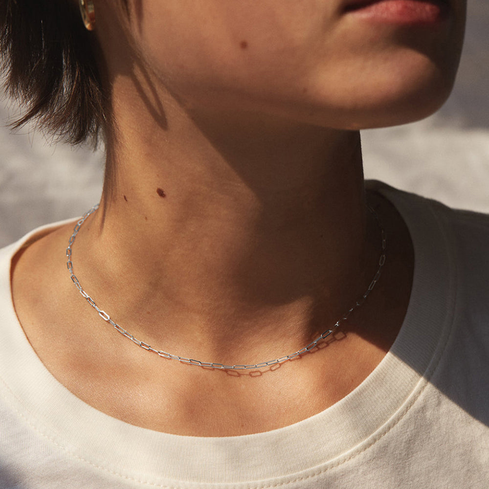 Silver Paperclip Chain Necklace – Stainless Steel Minimalist Jewelry