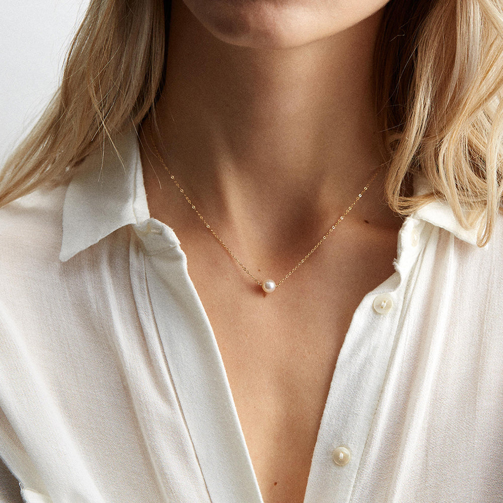 Gold Stainless Steel Pearl Pendant Necklace – Minimalist Waterproof Jewelry