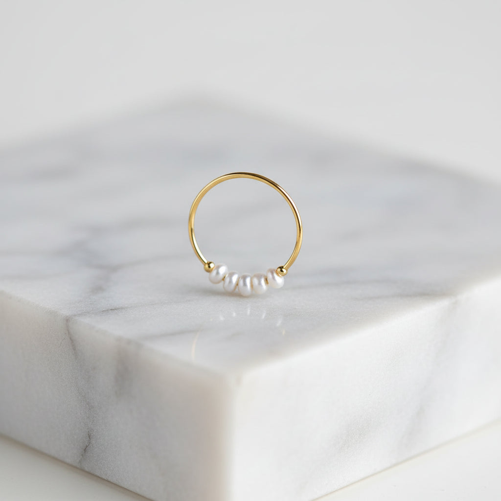 Gold Pearl Accent Ring – Stainless Steel Waterproof Jewelry