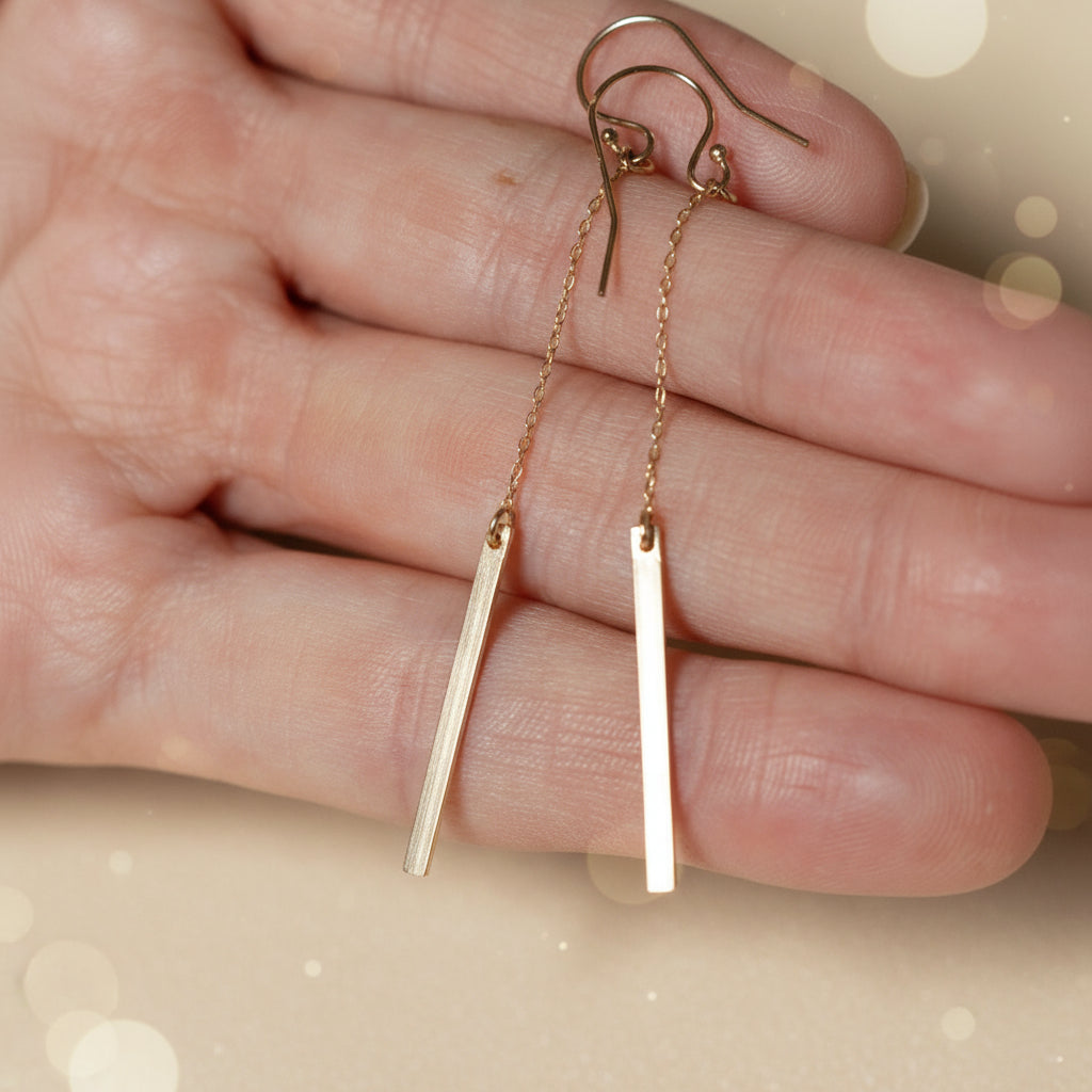 Gold Drop Bar Earrings – Stainless Steel Waterproof Jewelry