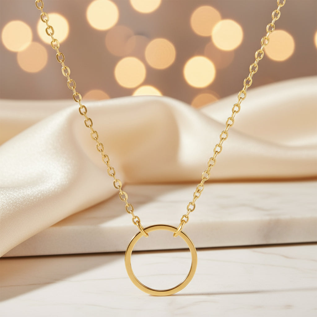 Gold Stainless Steel Circle Pendant Necklace – Modern Minimalist Jewelry