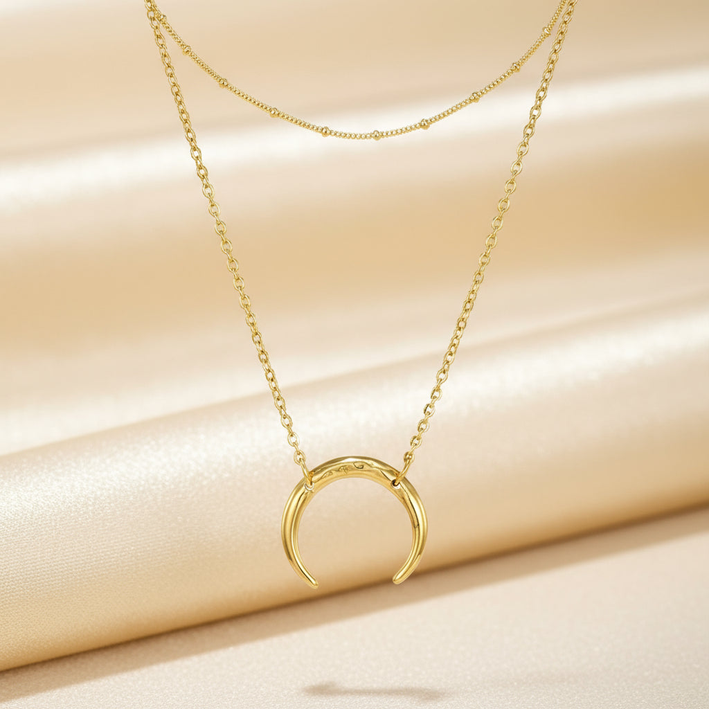 Gold Stainless Steel Crescent Moon Necklace – Chic Minimalist Jewelry